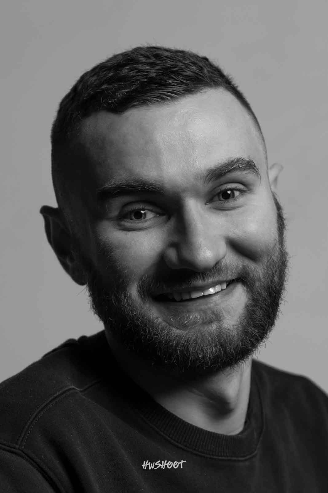 Black and white close-up male portrait photography in Calgary by HWSHOOT