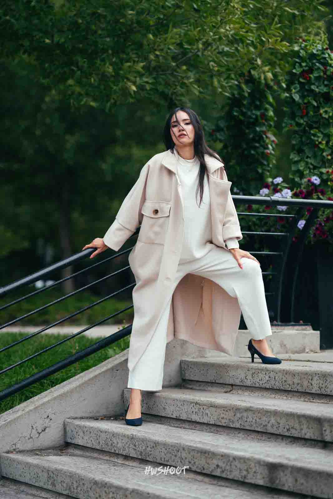 Fashion photoshoot in Calgary with model in white outfit