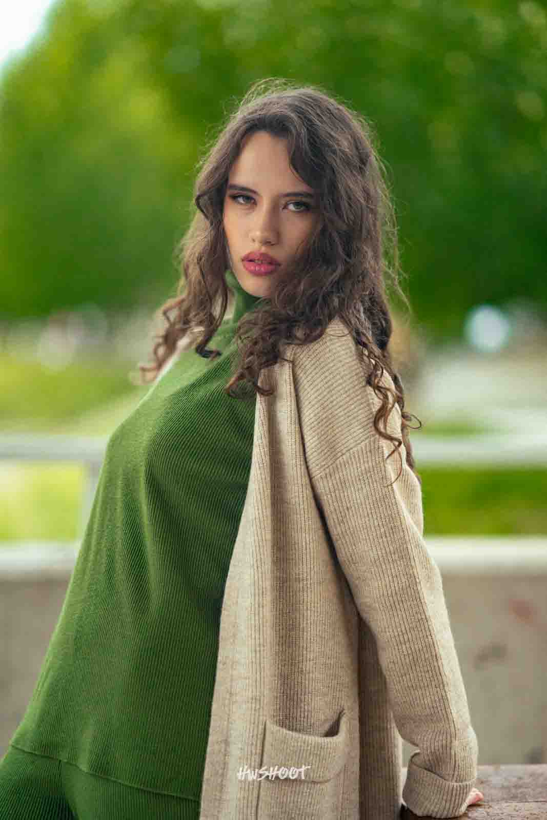 Calgary fashion portrait with neutral clothing and city background